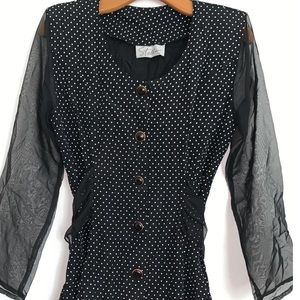 Stella USA 80s Vintage Long Sheer Sleeve Polka Dot Padded Shoulders S Whimsigoth